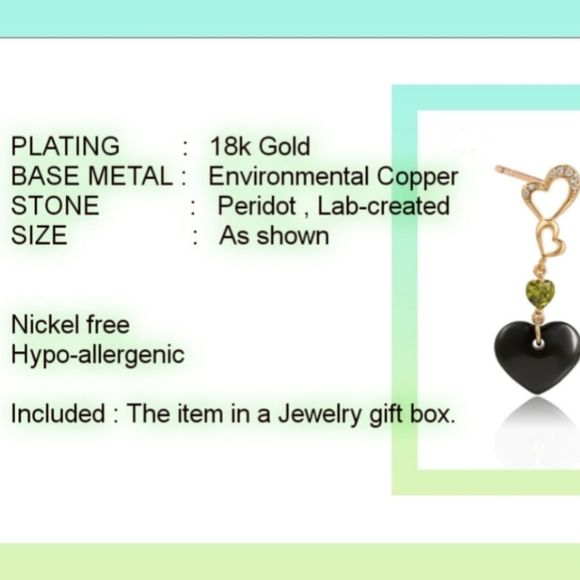 18k Gold Plated Heart Dangle Earrings With Peridot - Picture 7 of 7